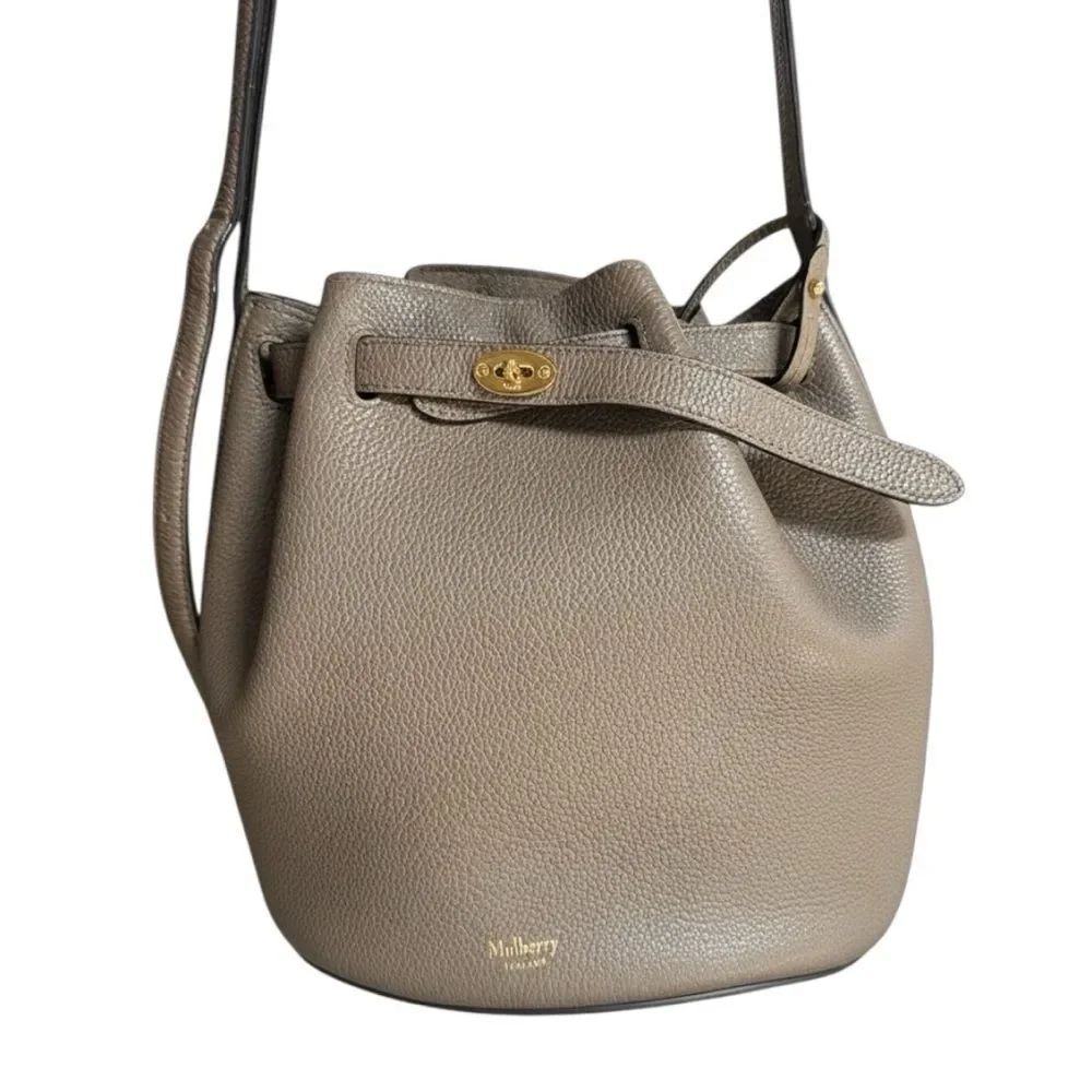 Mulberry Gray Pebbled Grain Leather Small Abbey Bucket Shoulder Bag